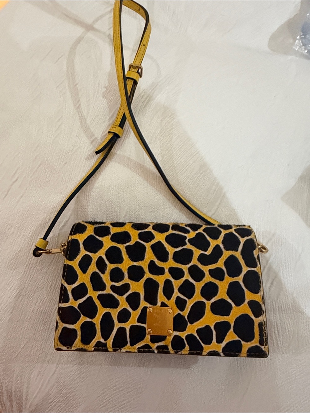 MCM pony hair Leopard Print Crossbody Bag in Yellow & Black